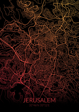 Jerusalem Black Orange Map