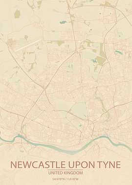 Newcastle upon Tyne UK Map