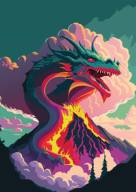 Volcano with Dragons Head