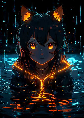 neon glow anime girl