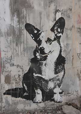 Banksy Corgi Dog Urban Art