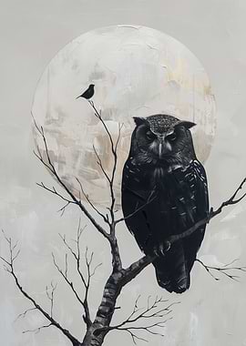Owl and Bird on Branch
