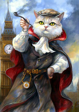 Detective Cat Smokes Pipe