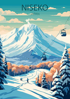 Niseko Japan' Poster, picture, metal print, paint by Sam Kal
