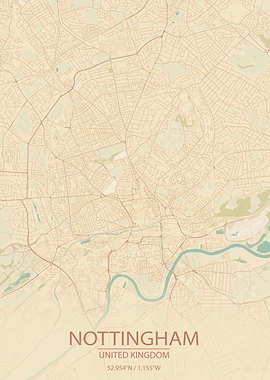 Nottingham UK Vintage Map