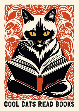 Cool Cats Read Books Print