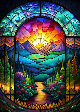 Stained Glass Nature Scene