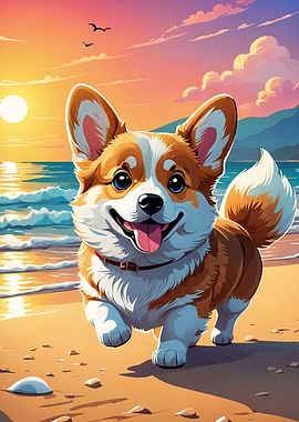 Cute Corgi Beach