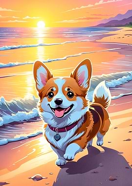 Cute Corgi Beach