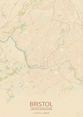 Bristol UK Vintage CityMap