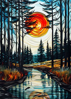 Forest Sunset Reflection