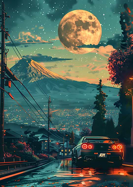 Nissan R34 moon Fuji night