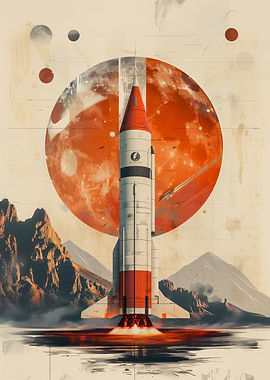 Retro Rocket Launch Art