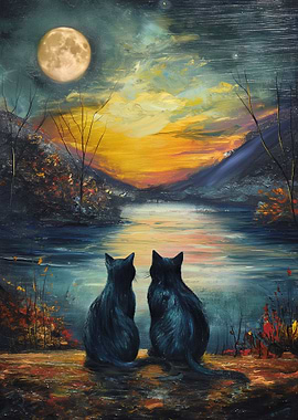 Black Cats Van Gogh Moon