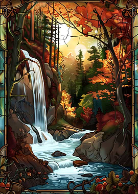 Autumn Waterfall Serenity