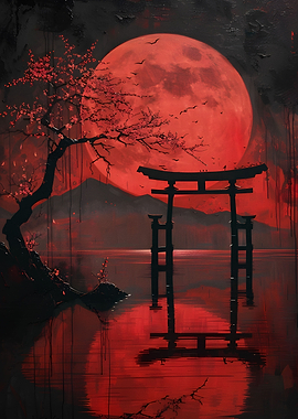 Red Full Moon Holy lake
