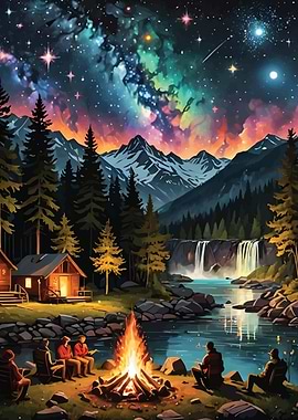 Mountain Campfire Camping