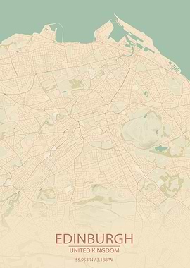 Edinburgh UK Vintage Map
