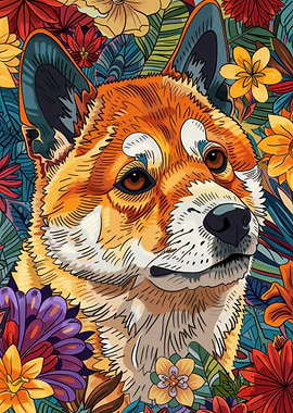 Floral Shiba Inu Dog