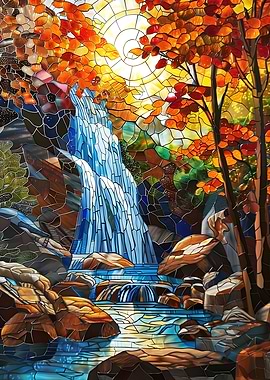 Forest Waterfall in Autumn