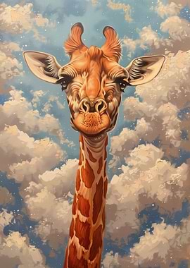 Giraffe Portrait Clouds