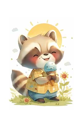 Raccoon Eating Ice Cream