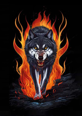 Fierce Wolf in Flames