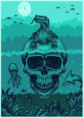 Komodo Skull ocean art
