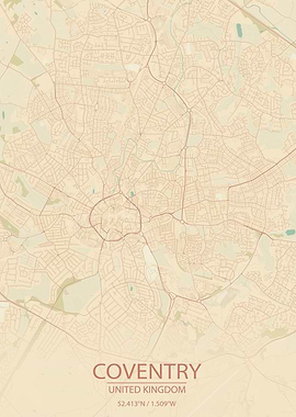 Coventry UK Vintage Map