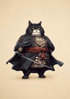 Tuxedo Cat Samurai Warrior