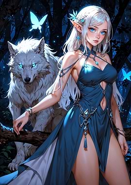 Stunning Elf with Her Wolf