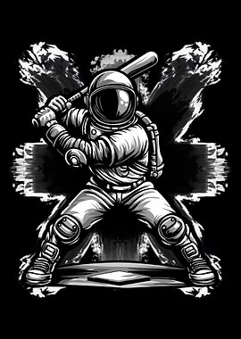 Astronaut playing baseball