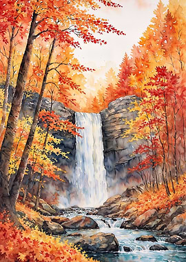 Watercolor Waterfall Art