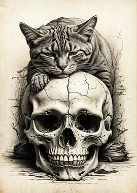Cat Sleeping on Skull