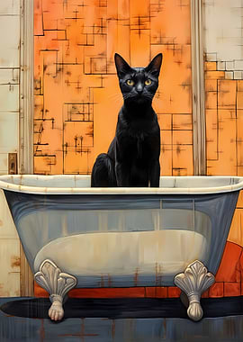 black cat in bathtub