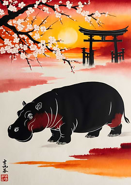 Hippo Japan Painting