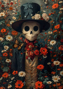 Skeleton Man in Roses