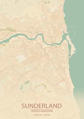Sunderland UK Vintage Map