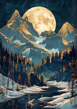 Starry Night Moonlit Peaks