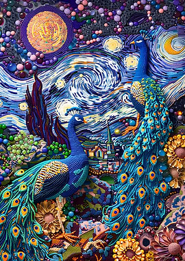 a pair of peacocks abstrac