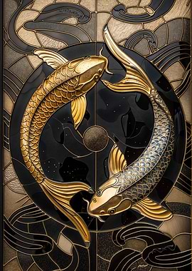 Golden Koi Stained Glass