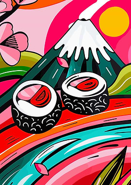 Sushi and Fuji Pop Art