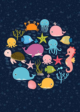 Cute Sea Animals Baby Fish