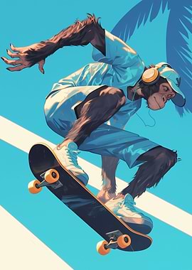 Monkey Skating Skateboard