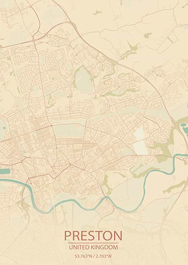 Preston UK Vintage CityMap