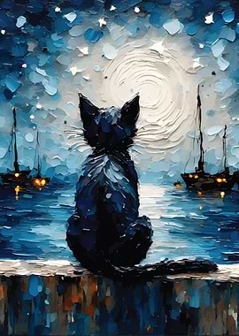 Cat In The Starry Night