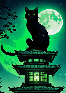 cat moon landscape