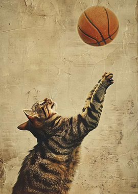 Cat playing basketball