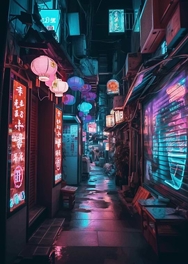 Neon lit Asian lanterns