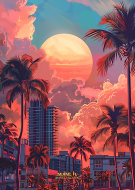 Sunset in Miami city USA